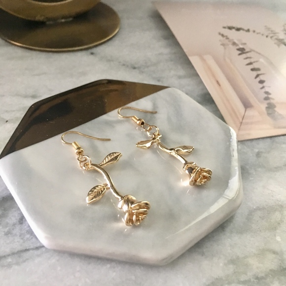 Enchanted Rose Yellow Gold Drop Flower Earrings - Picture 4 of 5